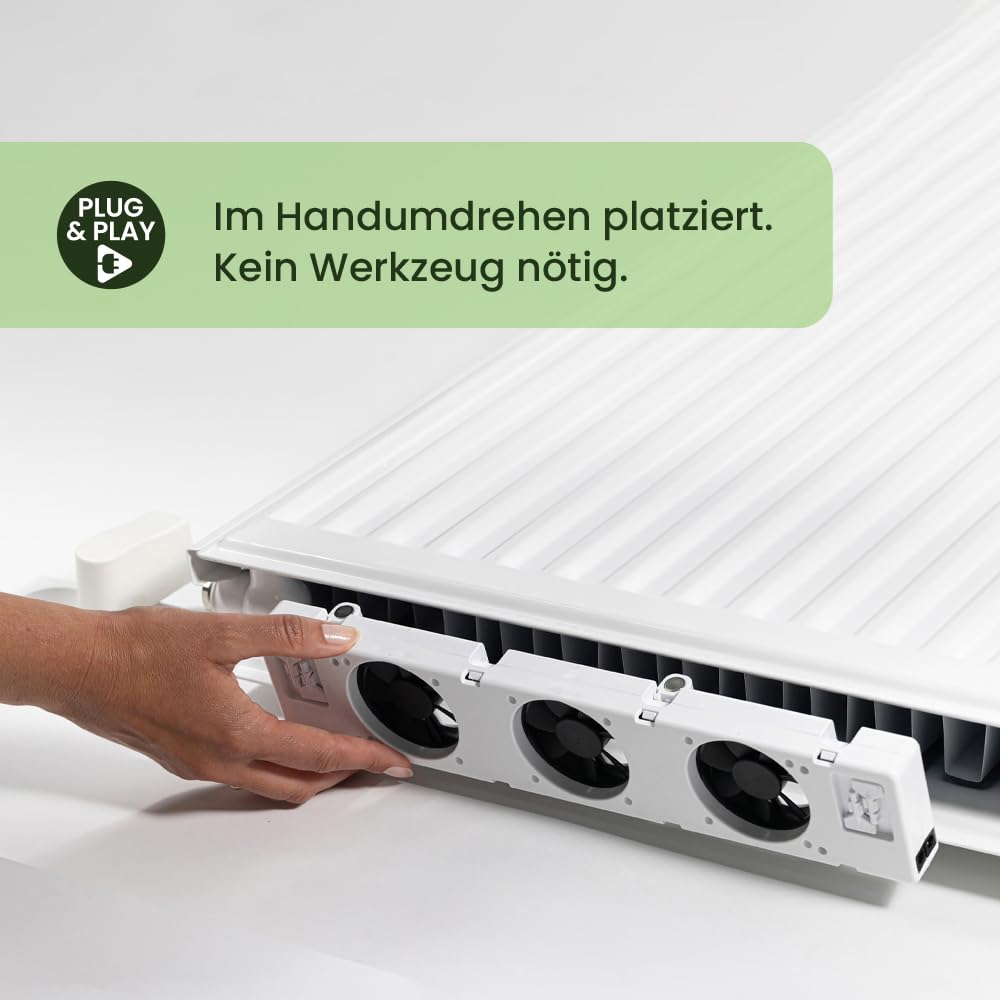 SpeedComfort Heizkörper Ventilator mit Control Sensor - Mono-Set (1x) - Bis zu 22% Energieeinsparung - Heizungsventilator Wärmepumpen-geeignet - Mehrere Geschwindigkeiten - Flüsterleise
