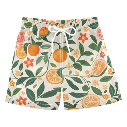 Boys Swim Trunks Orange Fruit Leaves Beige Toddler Swim Shorts Little Boys Board Shorts