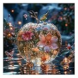 Diamond Painting Erwachsene Apfel, 5D Diamond Painting Blume, DIY Runder Vollbohrer Stickerei Kreuzstich Mosaikherstellung Set, Diamonds Malen Nach Zahlen Erwachsene für Deko Geschenk 80x80 cm z-d344