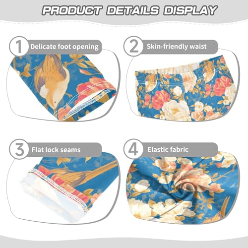 Watercolor Floral Flowers Birds Electric Bluoddler Baby Girl Active Leggings Casual Full Length Yoga Pants Exercise3