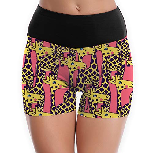 Arthur Women's Stretch Athletic Workout ShortsCartoon Lovely GiraffeWorkout Yoga Shorts L