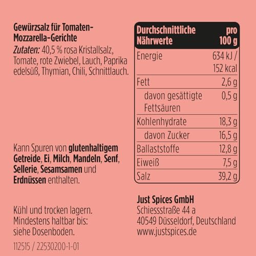Just Spices Tomate Mozzarella Topping I Mache leckere Antipasti wie im Italien-Urlaub I Gewürzdose, 65 g