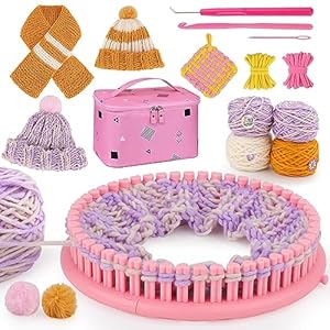 AHCo. Knitting Loom Kit for Beginners, Creative Craft Toy for Girls Ages 7 8 9 10 11 12 with Storage Bags Yarns Knitting Tools, Fantastic DIY Gifts Knit Hat Scarf Coaster (Pink)