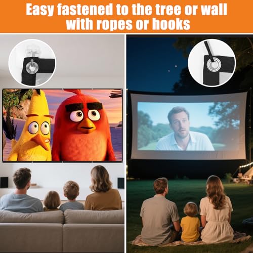 Yuxava 120 Zoll Leinwand Beamer,Faltbare Leinwand 16:9 Einfache Hängende Filmleinwand mit Haken, Seilen, 120 Zoll für Heimkino, Freiluftkino, Schule, Treffen, Camping