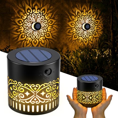 Wsndyjia Mandala Solar Lights Metal Waterproof Wall Art Outdoor Garden Fence Lights Light Up Decorative Lamp for Step Post Patio Backyard Yard Decor