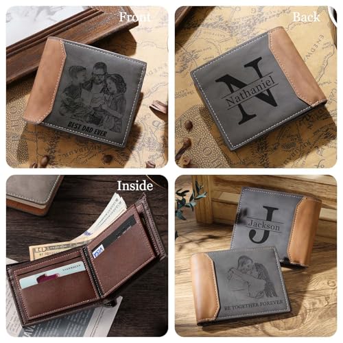 Personalized Wallets for Men Custom Mens Wallet Leather Personalized Photo Wallets Engraved Wallet with Picture Initial Names Customized Gifts for Men Dad Boyfriend Husband Groomsmen3