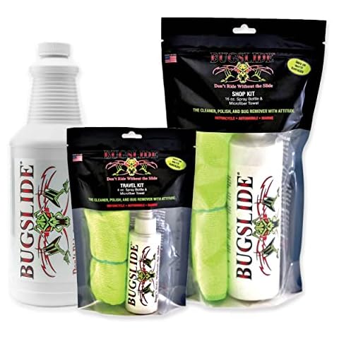 BugSlide Saver Pack, 4 oz Travel Kit with Microfiber Cloth, 16 oz Spray Kit with Microfiber Cloth, 32 oz Refill Bottle, Waterless Detailer, Cleans All Surfaces and Vehicles Without Scratching Cover