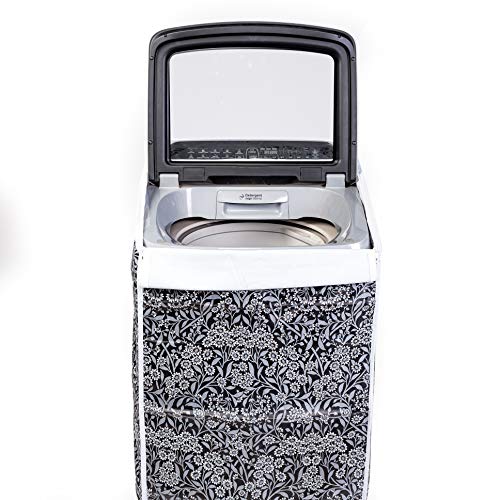 Image of Classic Top Load Washing Machine Cover Suitable for Bosch Back Panel 9 Kg, 9.5 Kg, 10 Kg, 10.5 Kg, 11 Kg (66cmsX63cmsX99cms, Black Flower, Large)