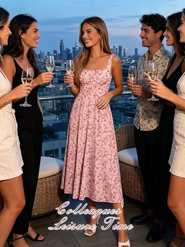 Image of YIOYOLA Womens Casual Summer Dress with Pockets | Sleeveless Square Neck Flowy A-Line Midi Sundress for Beach & Wedding Guest