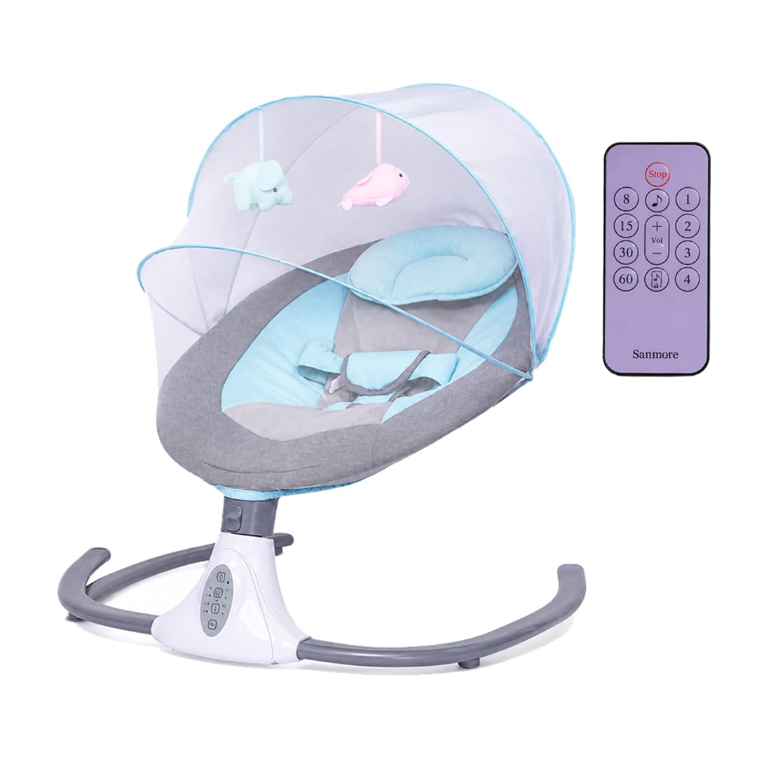 Mecedora para Bebé Eléctrica, Columpio y Silla Mecedora de Descanso con Bluetooth, Bouncer Infantil Automatizado con Control Remoto, Mosquitera y Juguetes, Morado | SAYCHEESE