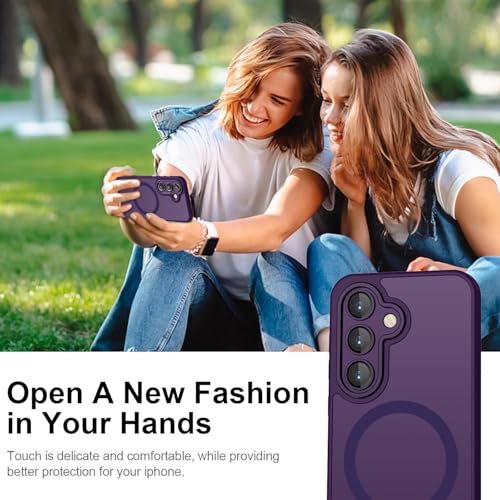 Image of Elzzi Magnetic Magsafe for Samsung S24 5g Case, Upgraded [Full Camera Protection] [Compatible with Magsafe] [Translucent Matte] Shockproof Protective Phone Case for Men & Women - Deep Purple