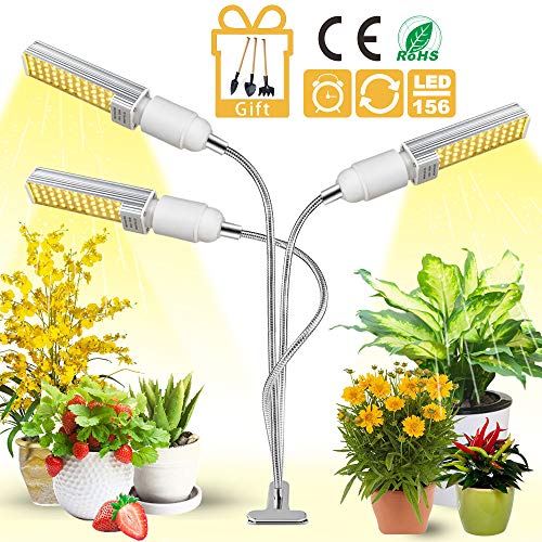 Preisvergleich Produktbild LED Pflanzenlampe, Garpsen Pflanzenlicht, Vollspektrum Pflanzenleuchte, 3 Heads 156 LEDs Sunlight Led Grow Lampe mit Timer für Zimmerpflanzen, Gewächshaus, Garten