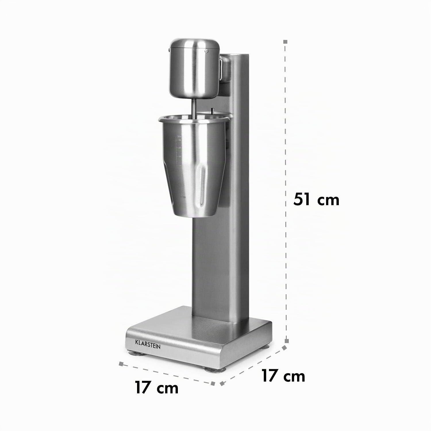 KLARSTEIN Kraftpaket Pro - Drink Mixer, 80 Watt, 1 L, 2 Livelli, 20000 giri/min, Bicchiere in Acciaio Inox, Milkshake & Frullati Proteici, Mixer per Bevande, Bar, Ristoranti, Professionale, Argento