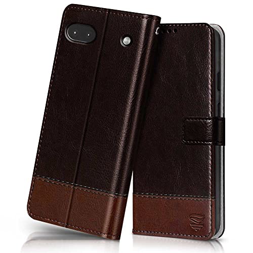 Image of FLIPPED Vegan Leather Flip Case Back Cover for Google Pixel 6A (Flexible, Shock Proof | Hand Stitched Leather Finish | Card Pockets Wallet & Stand | Coffee with Brown)