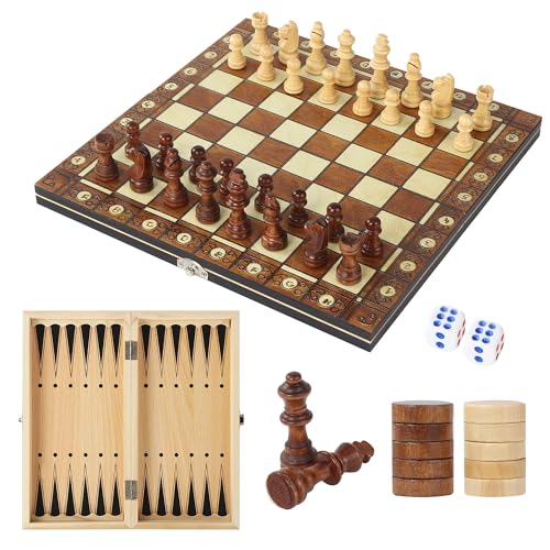 Jeu D'échecs, 3 en 1 Jeu d'échecs magnétique Bois,29 x 29 cm, échiquier de Voyage pour Adultes et Enfants, Portable Pliable Les fêtes, activités...