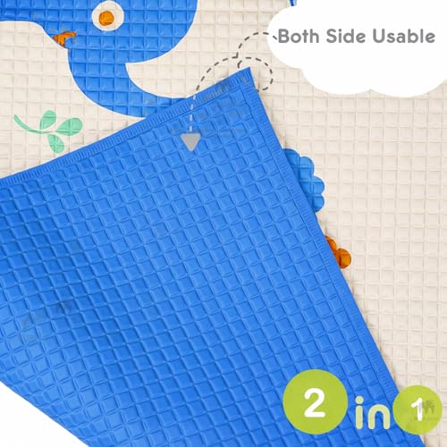 Image of Air-Filled Waterproof Baby Play Mat 60x90 cm Jungle Print Natural Latex Baby Massage & Crawling Mat Non-Toxic, Anti-Slip Baby Rubber Mat for Diaper Changing, Floor Play & Bed Protection Blue