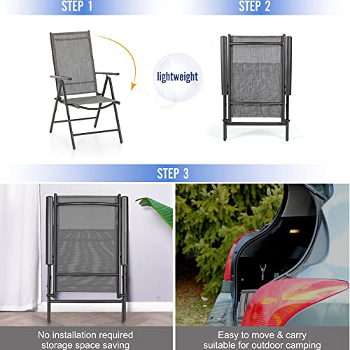 Phi Villa Patio Folding Dining Chairs Set Of 2 For Outdoor, Adjustable Patio Sling Chairs Reclining High Back Chairs With Armrest For Garden Lawn Pool Yard thumb #3