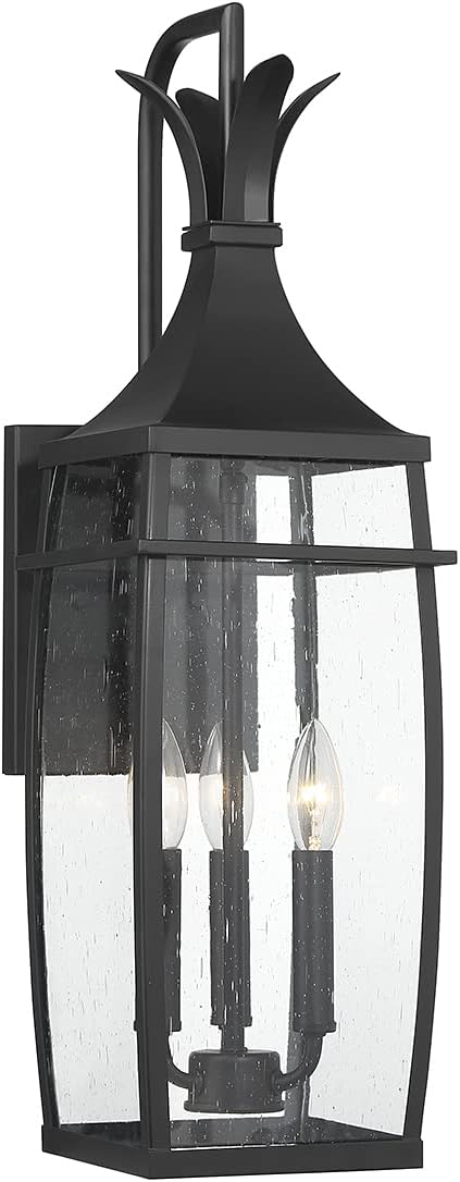 Savoy House 5-765-BK Montpelier Modern Farmhouse Clear Seeded Glass Outdoor Wall Lantern, 3-Light 120 Total Watts, 25" H x 8" W, Matte Black