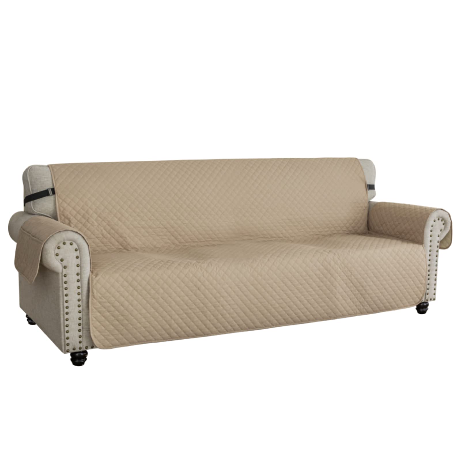 XINEAGE Quilted Sofa Covers 4 Seater, Water Resistant Sofa Slipcovers with Pockets, Extra Large Couch Covers for Dogs Pets, Reversible Sofa Protector with Elastic Strap Washable (XL-Sofa, Khaki)