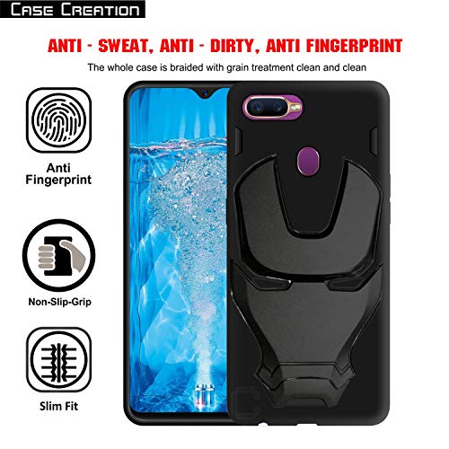 Image of COVERLY Official 3D Touch Feel Trending Marvel Avengers Logo Mask Soft Rugged Grip Silicone Iron Man Super Power Cartoon Movie Engraved Silicone Matte Back Cover for Oppo F9 (6.3 inch) - Black