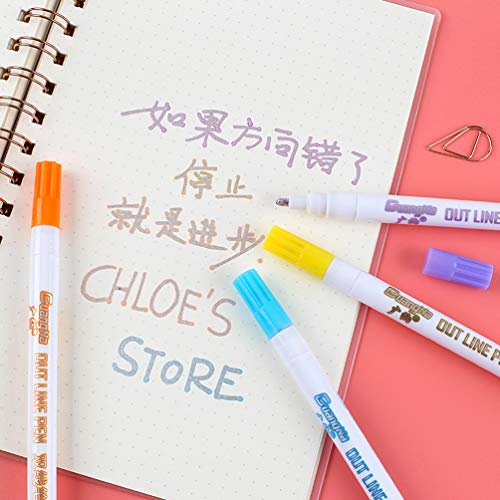 Double Line Outline Pens 12 Color Self-outline Metallic Permanent Markers Gift Cards Drawing Writing Journal Pens