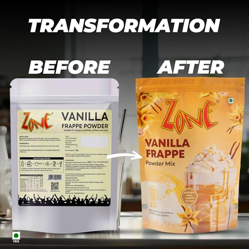 Image of Zone Vanilla Frappe Powder | Premium Cafe-Style Frappe Base for Cold Coffees, Milkshakes, Frappes, Iced Coffees & Desserts | Smooth & Creamy Instant Frappe Premix Powder | 1kg Pack - More Servings, Perfect For Cafe Restaurants & Professional Use