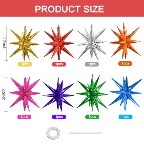 Image of TONIFUL 8 Pcs Explosion Star Balloons Colorful Foil Balloon Party Decor | 22 Inch Large Mylar Star Balloon for New Year Christmas Graduation Birthday Wedding Baby Shower Anniversary Party Supplies