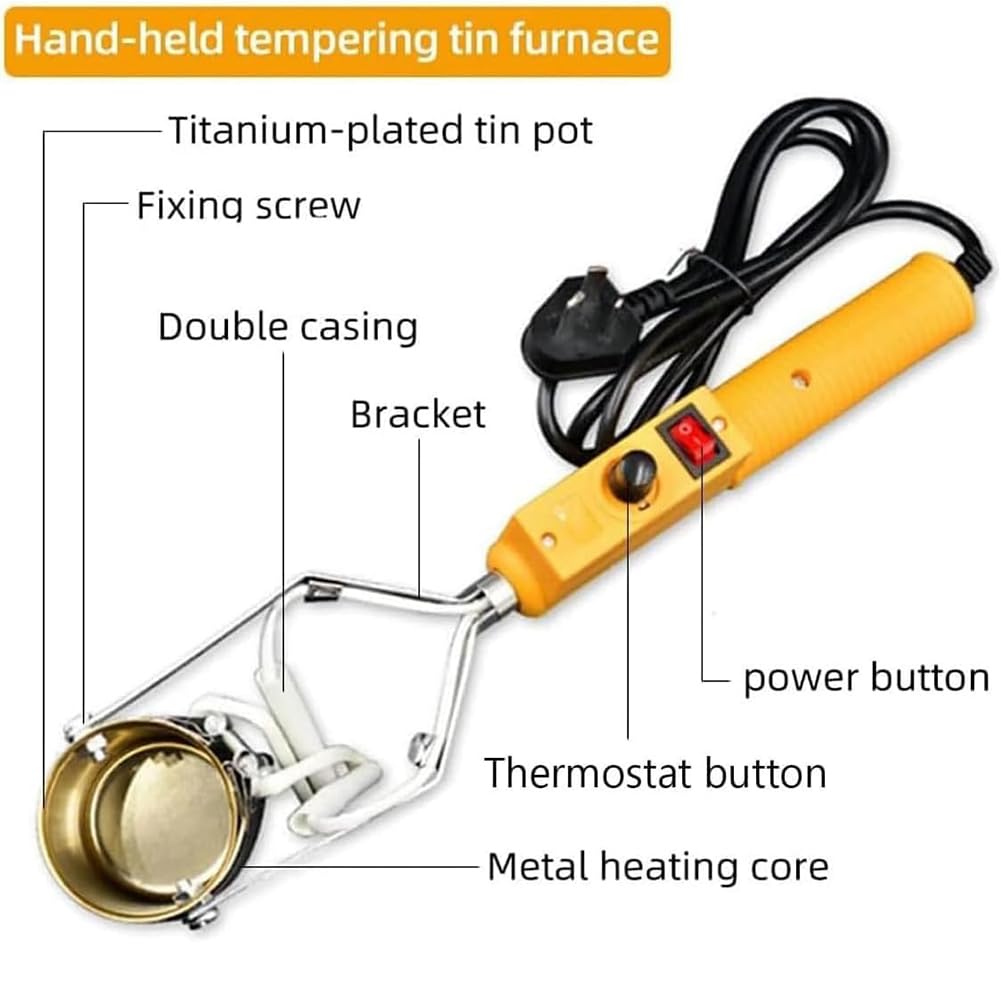 Pot de Fusion électrique Portable pour Plomb, 300 W pour moules de Poids de pêche, Four de Fusion de métal avec poignée, température 150-450 ℃, creusets de Profondeur 65 mm, pour Pendentif