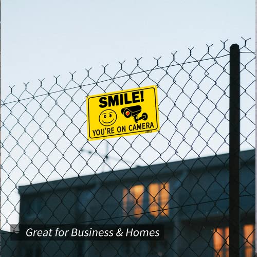 Smile Your On Camera Signs, Camera Signs For Home Security,Video Surveillance Signs Outdoor, Aluminum 7*10 Inchs, Security Camera Sign For Security Camera Sign For Home, Yard,Business, Driveway Alert, Cctv (2-Pack) #TOP4