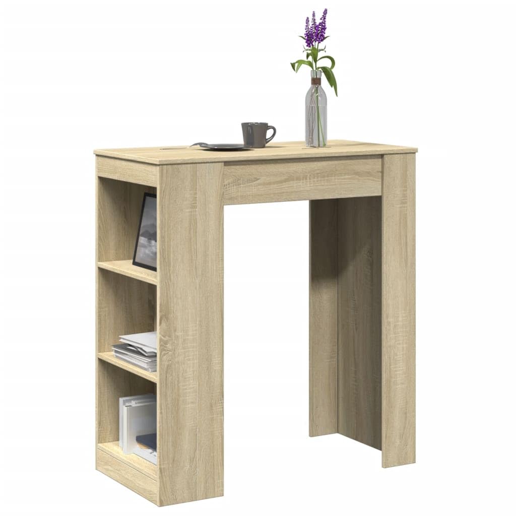 Bartisch Mit Regal Sonoma-Eiche 95x47x103,5 cm Holzwerkstoff | 3 Fächer Barregal, Pflegeleicht, Feuchtes Tuch Reinigung, Stabil Und Langlebig