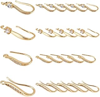 FINGERINSPIRE 24 Pcs 4 Style Real Gold Plated Cubic Zirconia Earring Hooks Rhinestone Earring Hooks Crystal Earring Hooks Brass Ear Wires with Dangle Loops for DIY Earring Designs Jewelry Making