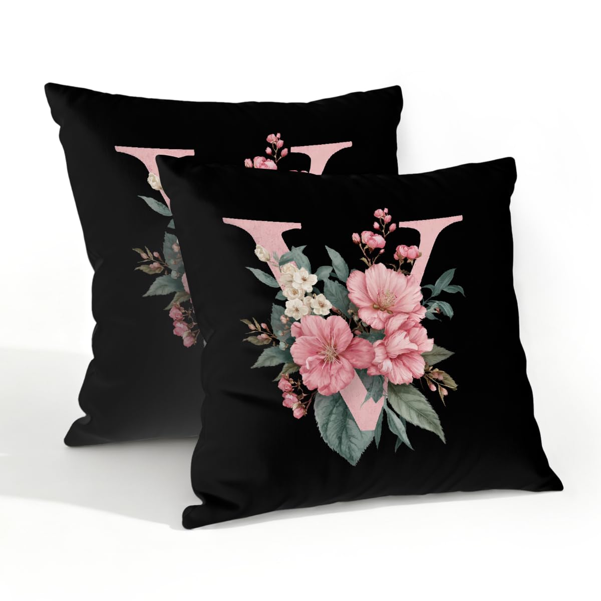Outdoor Pillow Covers Waterproof Pillowcases 20x20in Set of 2 Boho Flower Alphabet V Decorative Throw Cushion Case for Couch Sofa Garden Patio Furniture