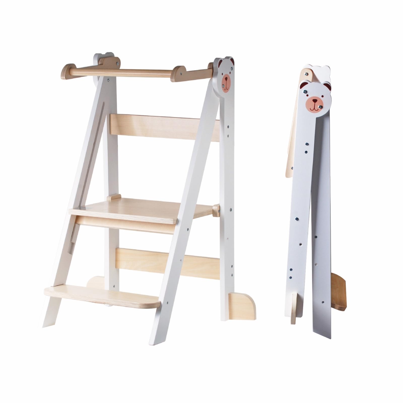 Buddy Baby Xplora - Torre de Aprendizaje y Torre de Ayuda en la Cocina con o sin Pizarra - 3 en 1 - Plegable y con 2 Alturas -Escalones Infantiles con fácil Montaje (Sin Pizarra)