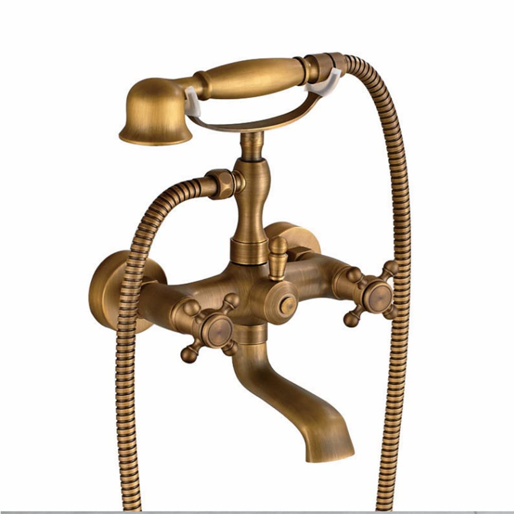 Grifería de ducha retro antigua, diseño vintage, con forma de teléfono, grifos de bañera, caño giratorio de 360°, con ducha de mano, grifo de ducha de doble mango para el baño