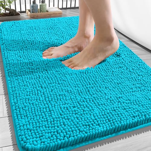 Image of OLANLY Bathroom Rugs 34x21, Extra Soft Absorbent Chenille Bath Rugs, Rubber Backing Quick Dry, Machine Washable Bath Mats for Bathroom Floor, Tub and Shower, Home Decor Accessories, Aqua Sky