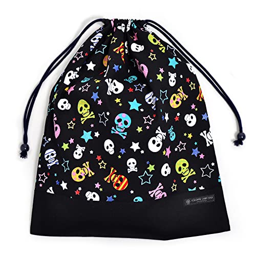 カラフルキャンディスタイル(COLORFUL CANDY STYLE)巾着 大 おしゃれドクロとキラキラ☆星(ブラック) × 黒 入園グッズ 入学グッズ きんちゃく袋 小学校入学準備