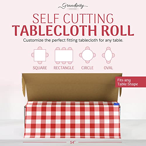 Grandipity Plastic Tablecloth Roll – 54" X300' Red Gingham Checkered Plastic Table Cloths For Parties | Disposable With Cutter Box - Cut To Size Disposable Plastic Tablecloth For Rectangle & Round #TOP1