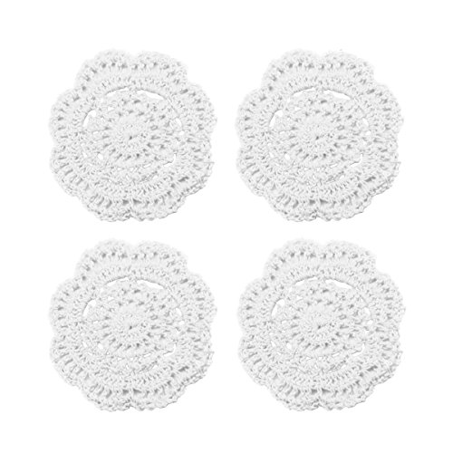 Phantomon Dentelle Ronde Crochet napperons Dessous de Verre Fait à la Main, 10,2 cm, Lot de 4 (Blanc)