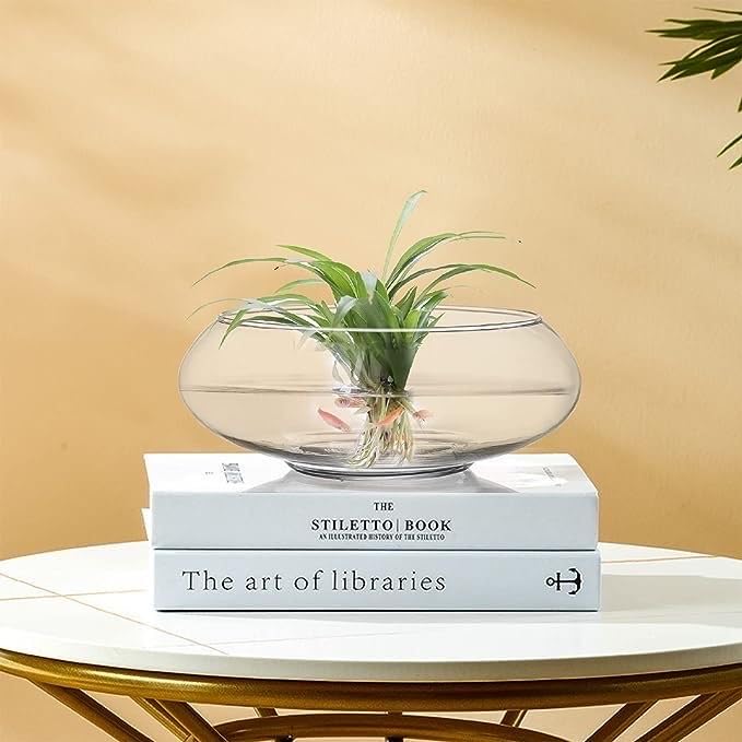 Image of Urli Bowl-Splendid Glass Spring Bowl for Home Decoration Table Centerpiece,Floral Arrangements,& Floating Candles | Wide-Mouth Transparent Vase for Wedding & Party Decorations (6 inch),1 L
