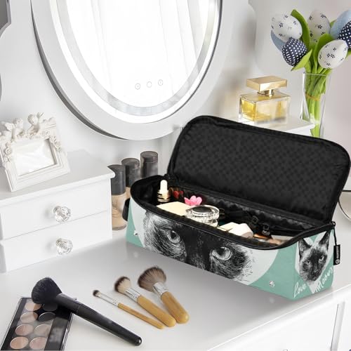 Bolsa de Viaje para Herramientas de Cabello con Tapete Resistente al Calor Impermeable y Organizador para Plancha, Rizador y Accesorios de Cuidado Capilar, Diseño Gato Siamés para Mujeres miniatura 7