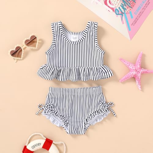 Image of HAPPYMA Baby Swimsuit Toddler Girl Bathing Suit Summer Stripe Bikini Set Beach Two Piece Swim Wear