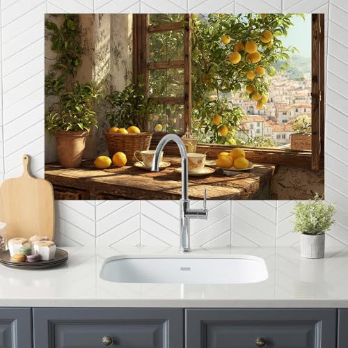Image of Lemon Tree Village Window Backsplash Peel and Stick, 35.4x23.6 in
