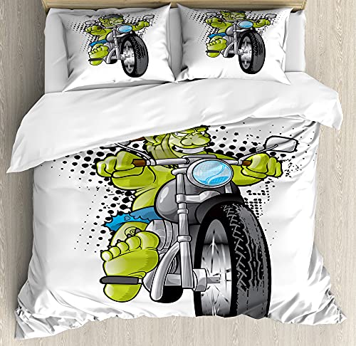 ABAKUHAUS Moto Ensemble de Housse de Couette, Sauvage et Dangereux Troll, Décoratif 2 Pièces avec 1 Taie d'oreiller, 200 x 200 cm - 70 x 50 cm, Charbon de...