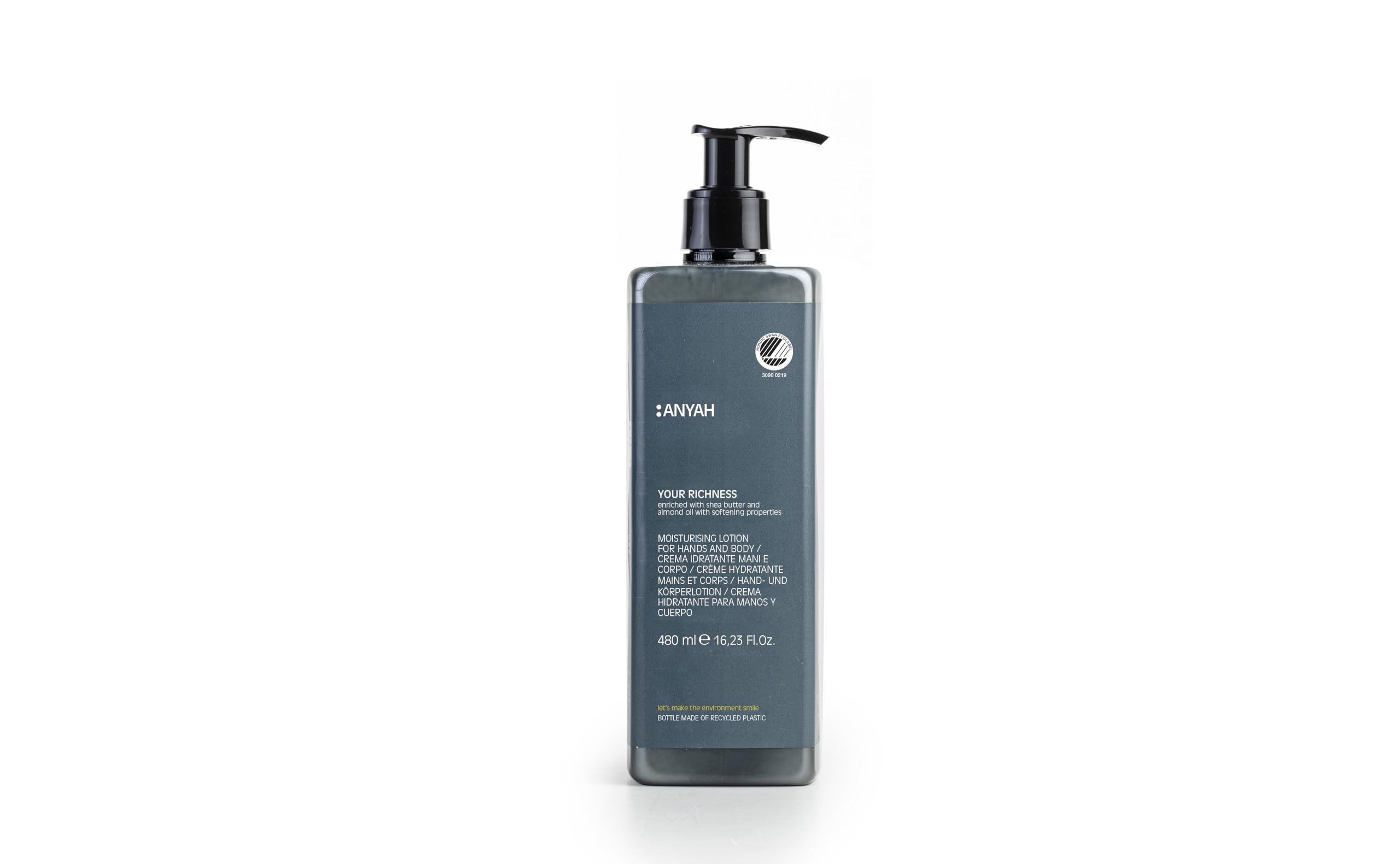 Anyah - Crema Hidratante - para Manos & Cuerpo – 1x480ml - Recargables - Testada Dermatológicamente - Con Aceite de Semillas Orgánico & Extracto de Romero -