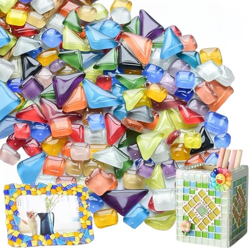Exquilnova 900g Crystal Mosaic Tiles Polygons Mosaic Tiles Arts and Crafts About 630 Pieces Mixed Color Mosaic Kit for DIY Crafts Plates Flowerpots Vases Cups Home Decor