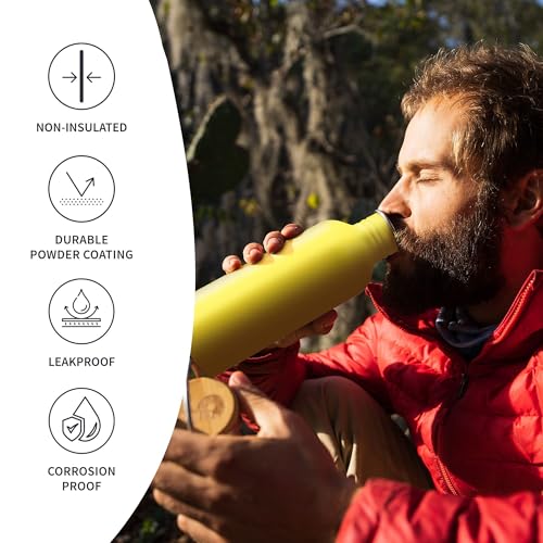 Image of Bambaw Stainless Steel Water Bottle 32 oz, Non-insulated Yellow Beam with Handle, Dishwasher Safe