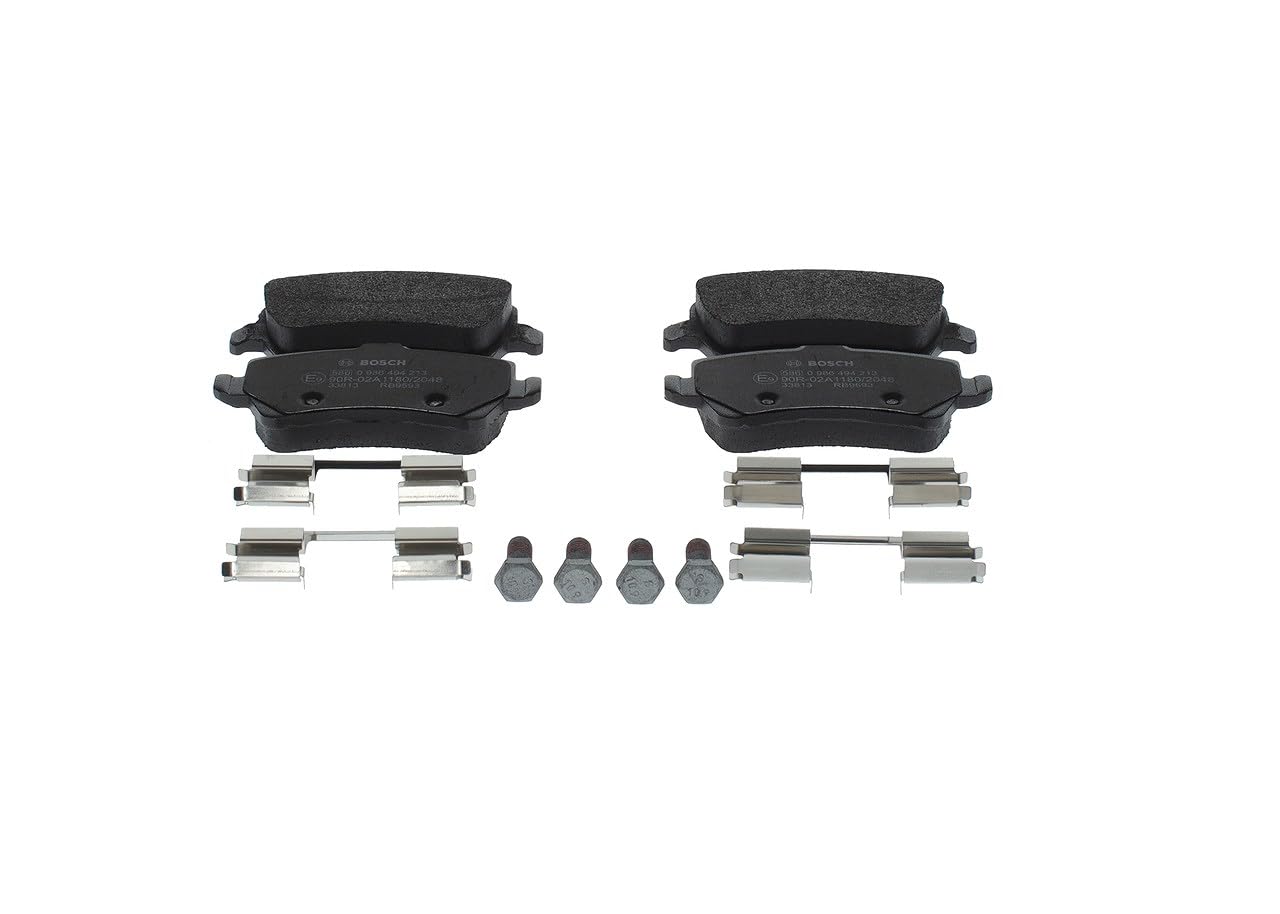 Bosch BP1149 - Pastiglie Freni Auto, Trasero - Calidad Bosch - Reducción de Ruido y Polvo - Certificación ECE-R90 - Sin Cobre - 1 Juego de 4 Pastillas - Con Accesorios