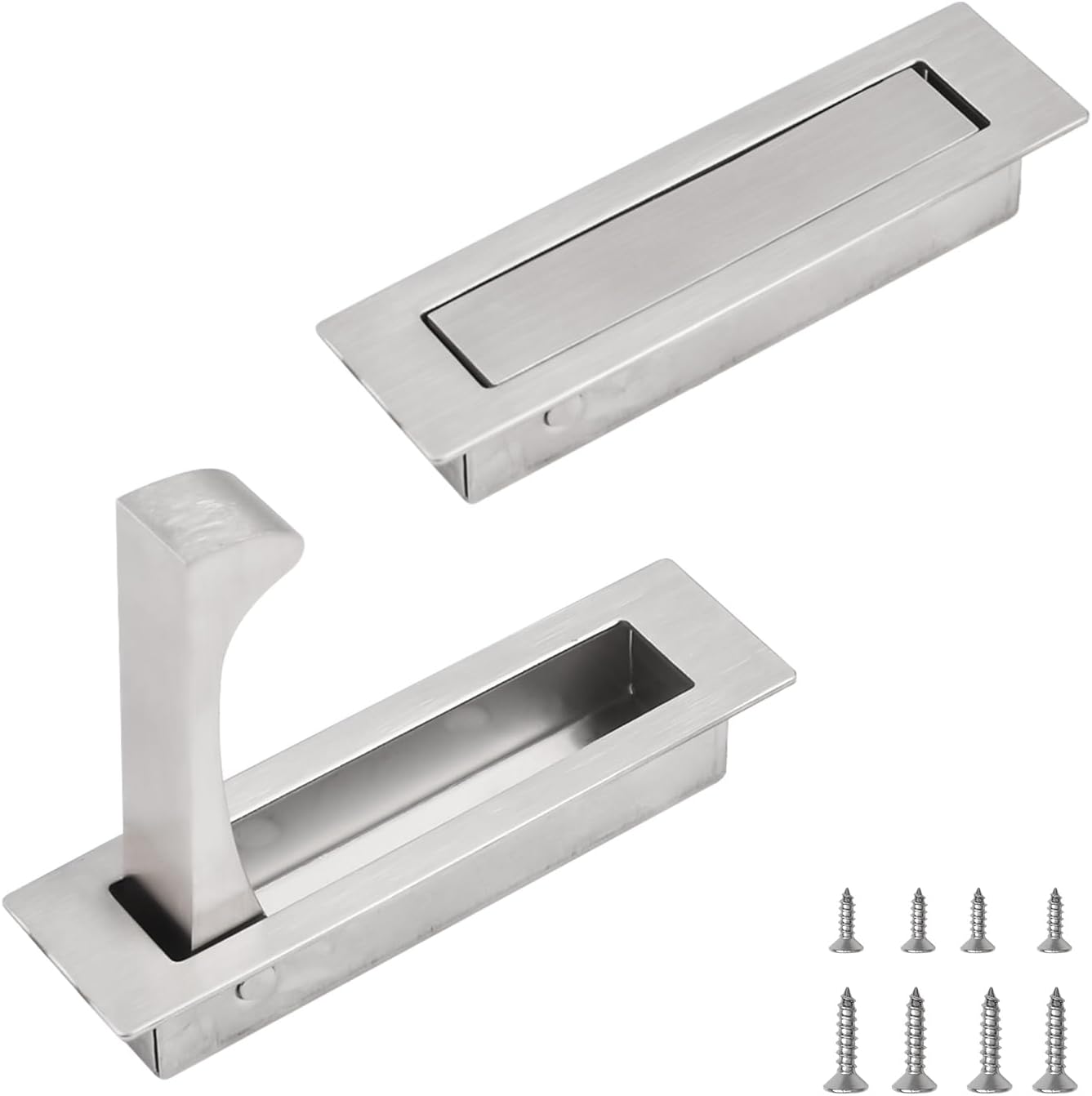 Flush Mount Door Pull, 2PCS 304 Stainless Steel Pocket Door Handle Brushed Flush Mount Edge Pull
