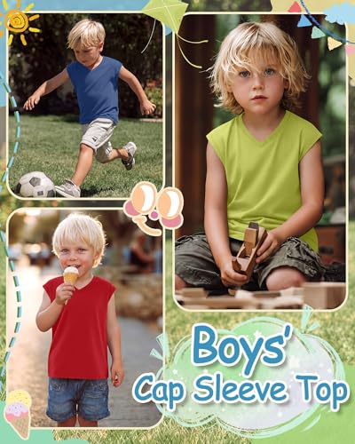Image of Halfchet 4 Pack Toddler Boys Sleeveless Shirts | 4 Pack, Toddler Boys Sleeveless Shirts, Cotton Tank Tops, V Neck, Summer Basic Tees, Baby Boys 18M-5T