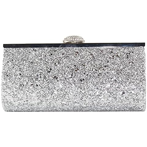 Missfiona Sparkly Glitter Formal Clutch Purse Wedding Party Evening Bag for Women (Light Silver) Cover